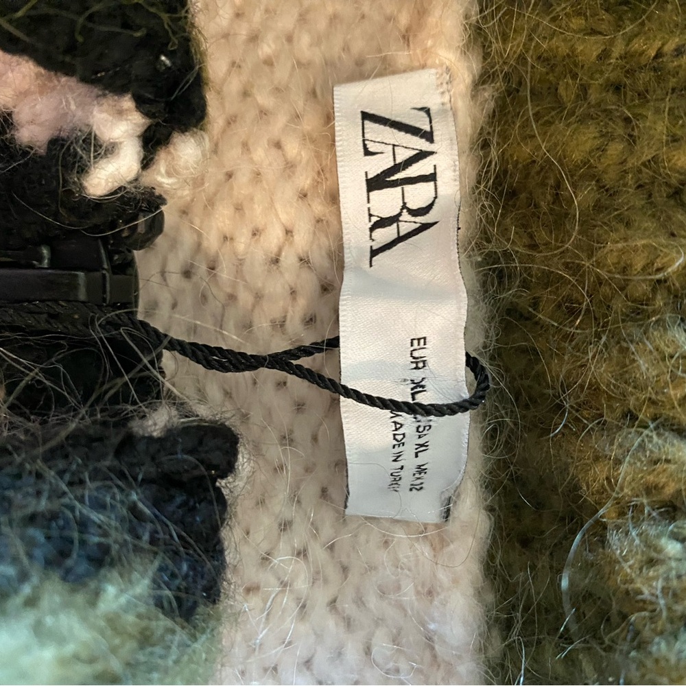 NWT Zara Chunky Soft Colorblock Full Zip Cardigan Patchwork Pockets Size XL - Picture 9 of 12
